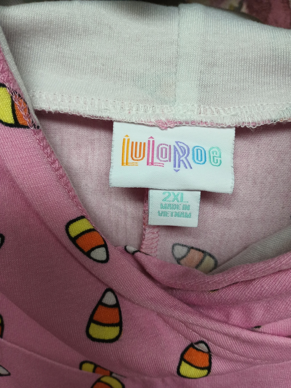 LuLaRoe Pink Ghost & Candy Corn Hooded Lightweight Shirt 2X XXL - Picture 3 of 4